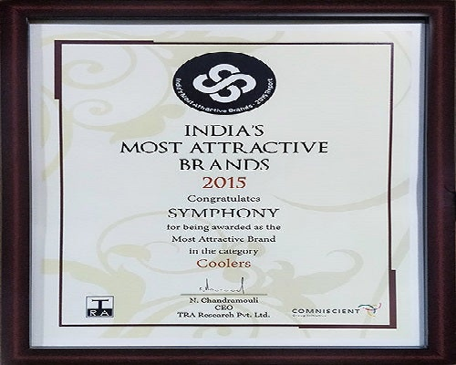 Symphony received India’s Most Attractive Brand award under the ‘Coolers’ category by TRA Research.