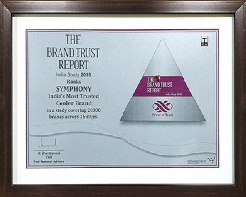 Symphony was recognized as ‘India’s Most Trusted Cooler Brand’ by The Brand Trust Report.