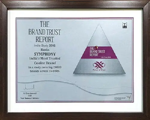 Symphony was recognized as ‘India’s Most Trusted Cooler Brand’ by The Brand Trust Report. Symphony was recognized as ‘India’s Most Trusted Cooler Brand’ by The Brand Trust Report.