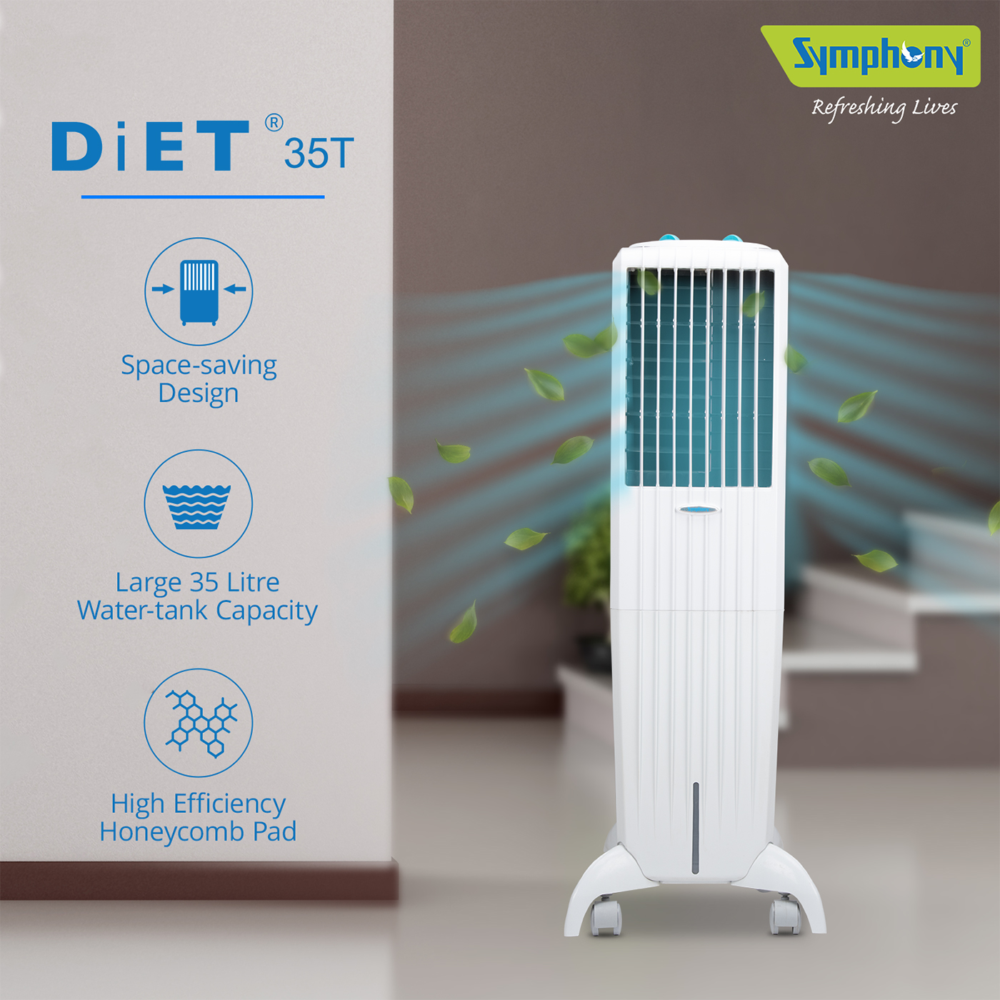 Diet 35T Tower Room Air Cooler 35litres Symphony