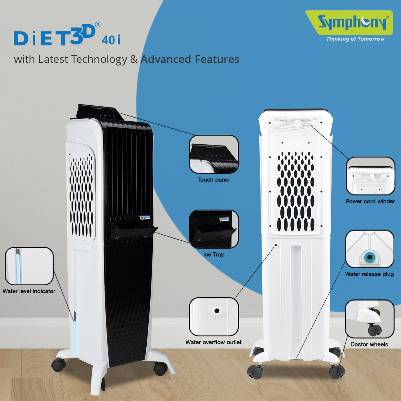 Diet 3D 40i Tower Air Cooler 40-litres with Magnetic Remote
