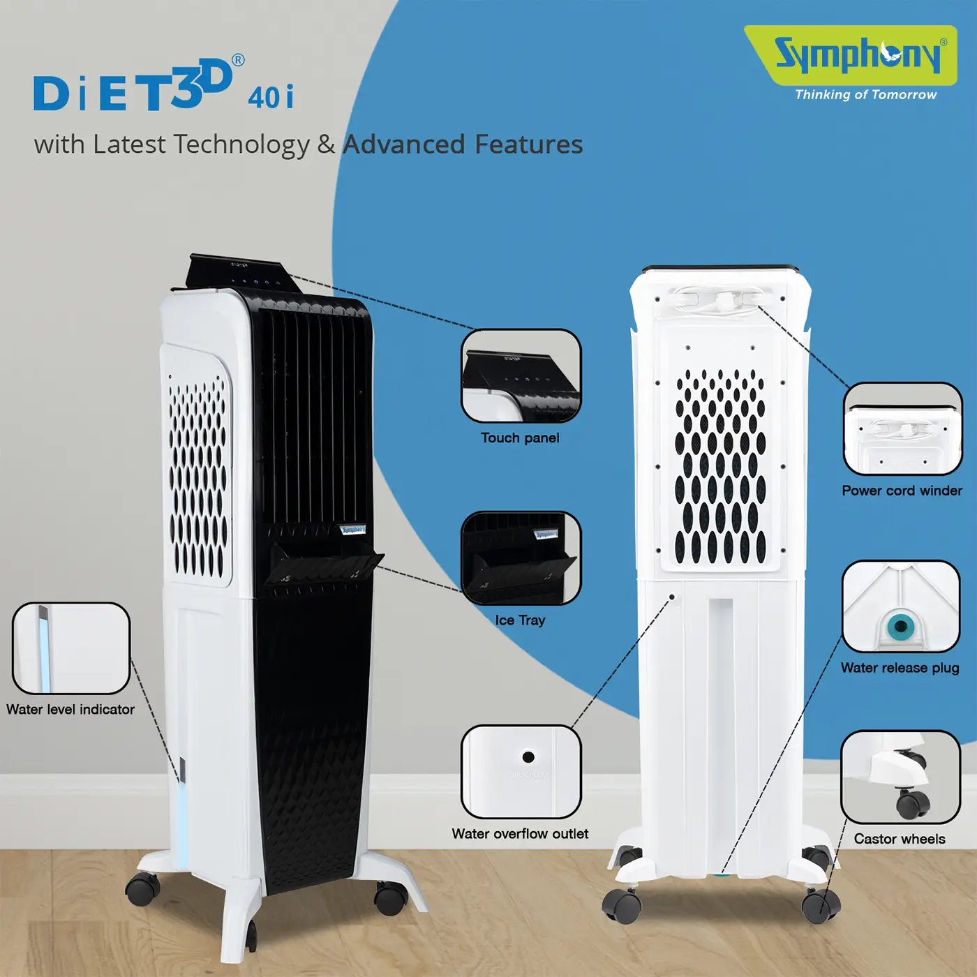Diet 3D 40i Tower Air Cooler 40-litres with Magnetic Remote